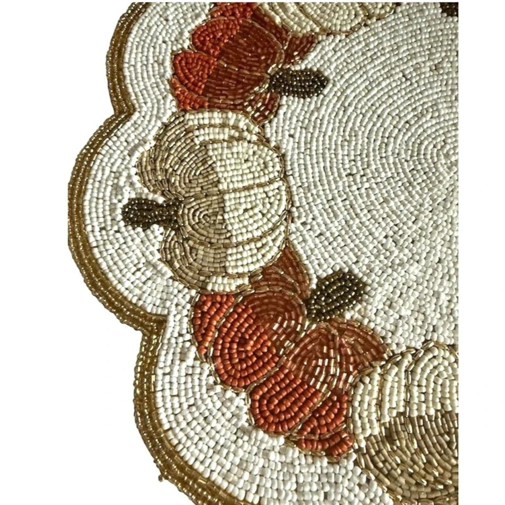 Tahari Pumpkin Beaded Placemat Charger 15” Rd Thanksgiving Fall Autumn Holiday